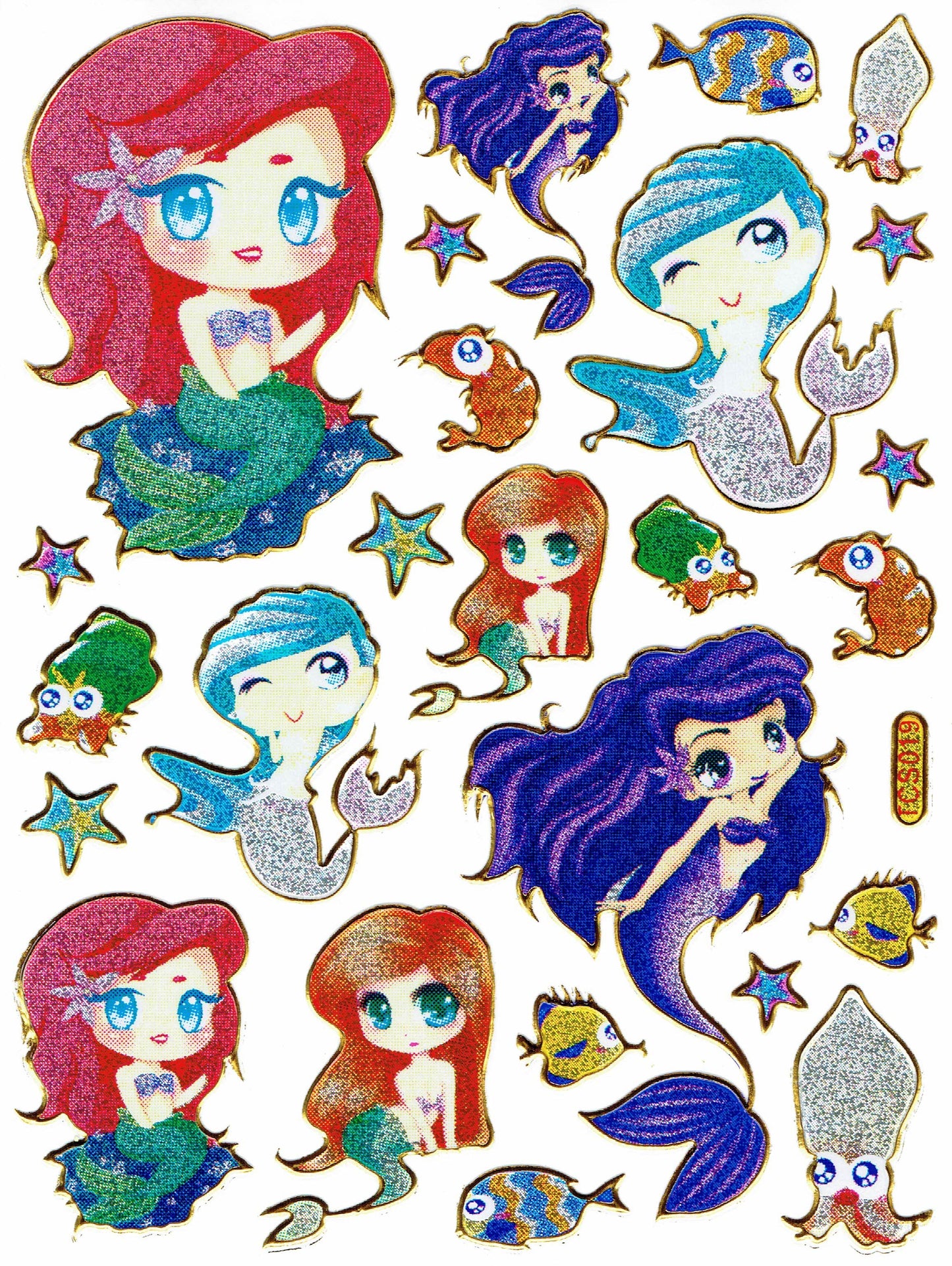 Meerjungfrau Aufkleber Sticker metallic Glitzer Effekt Schule Kinder Basteln Kindergarten 1 Bogen 367