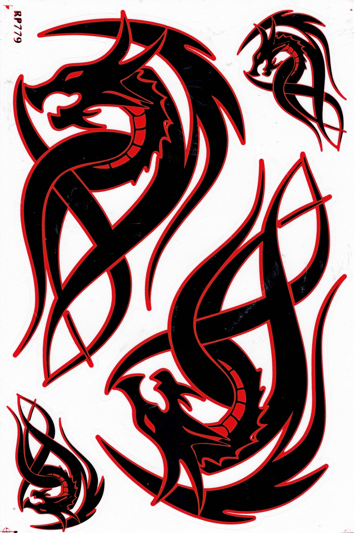 Dragon serpent noir rouge autocollant moto scooter skateboard voiture tuning auto-adhésif 397