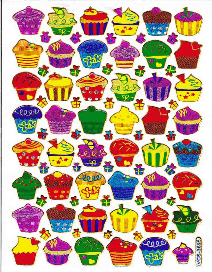 Törtchen Muffin Cupcake´Sticker Sticker Metallic Glitter Effect School Children Crafts Kindergarten 1 sheet 415