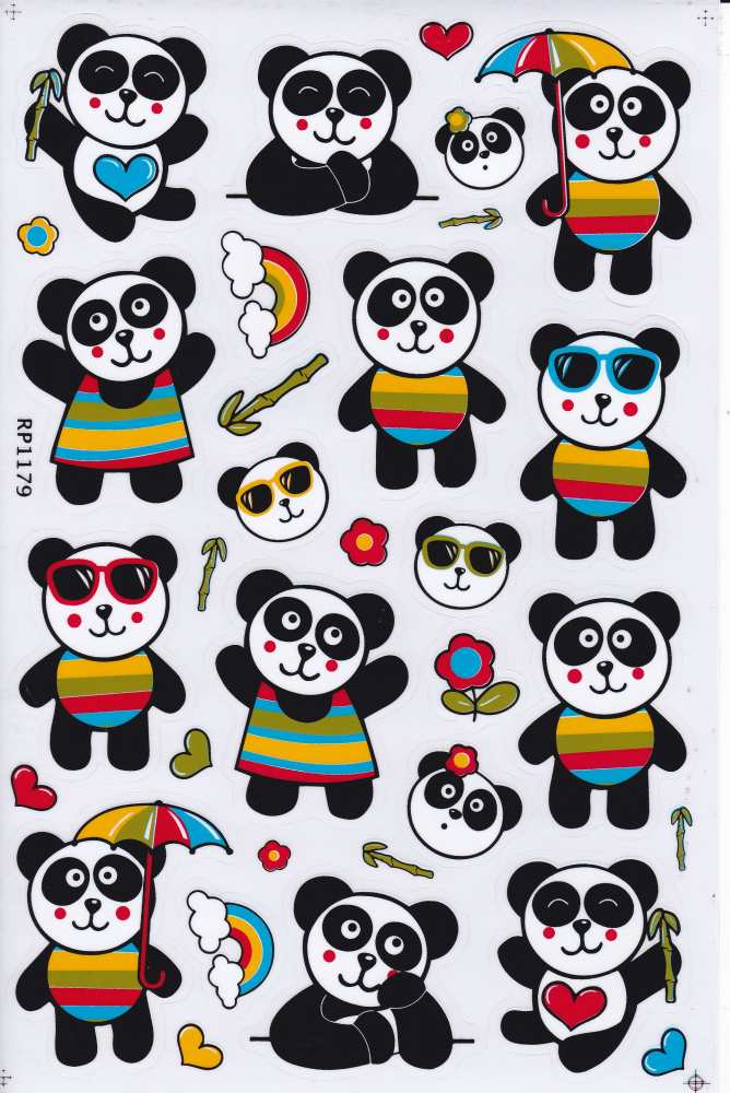Panda Bär Pandabär Tiere Aufkleber Sticker für Kinder Basteln Kindergarten Geburtstag 1 Bogen 496