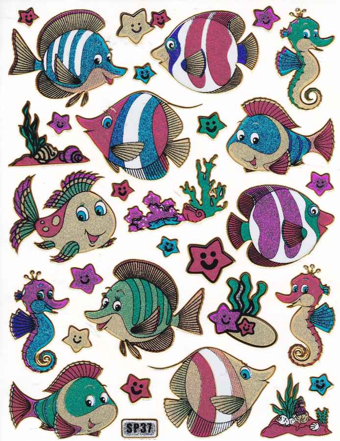 Fisch Fisches Meeresbewohner Wassertiere Tiere bunt Aufkleber Sticker metallic Glitzer Effekt für Kinder Basteln Kindergarten Geburtstag 1 Bogen 508