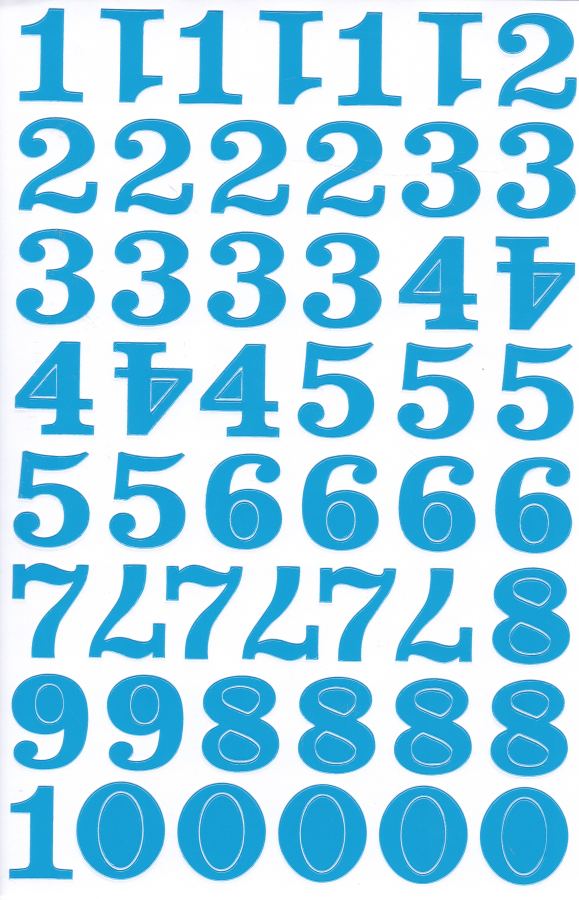 Numbers 123 blue 28 mm high sticker for office folders children crafts kindergarten birthday 1 sheet 521