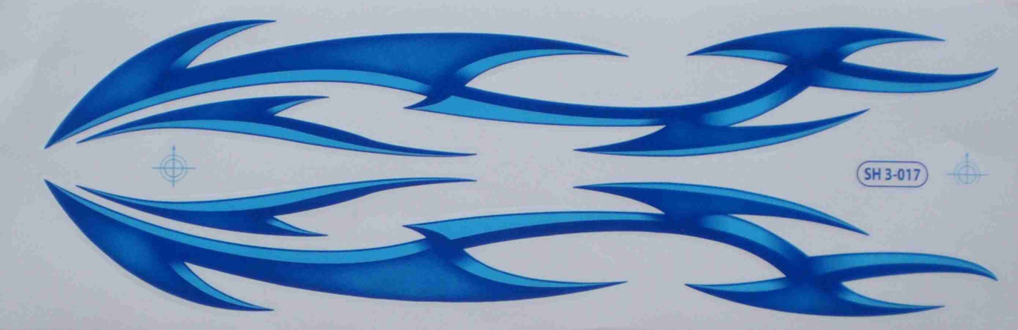 Large flames fire blue sticker film 1 sheet 530 mm x 170 mm weatherproof motorcycle scooter skateboard car tuning self-adhesive FL003
