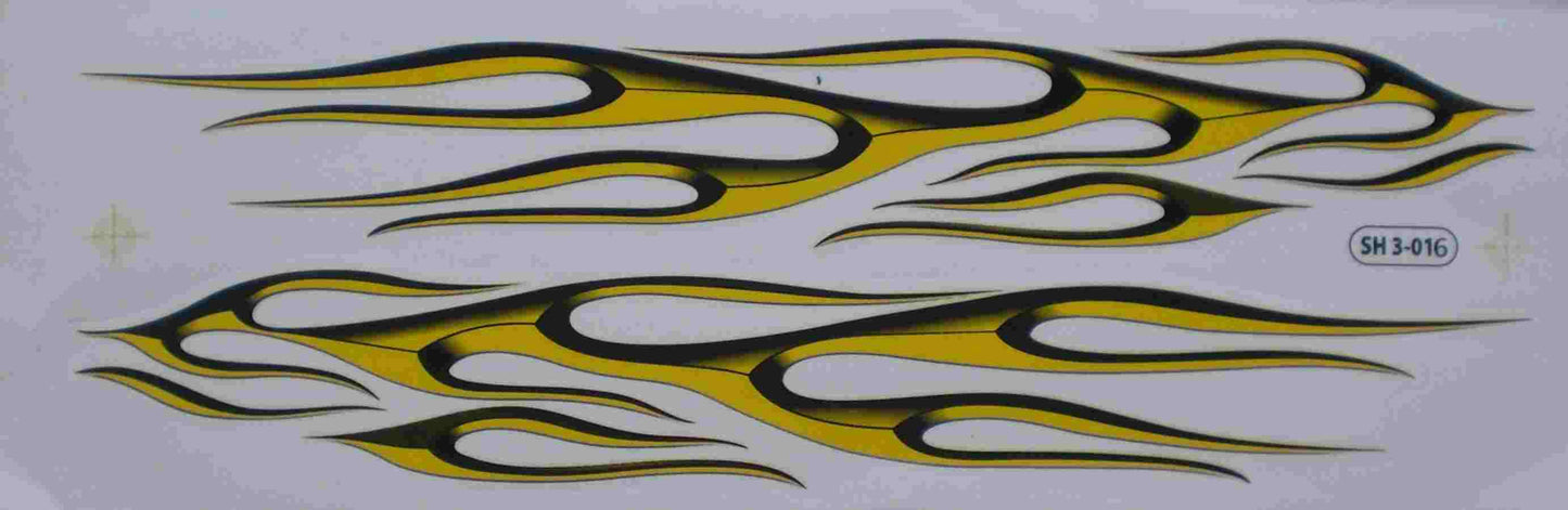 Big flames fire yellow sticker film 1 sheet 530 mm x 170 mm weatherproof motorcycle scooter skateboard car tuning self-adhesive FL017