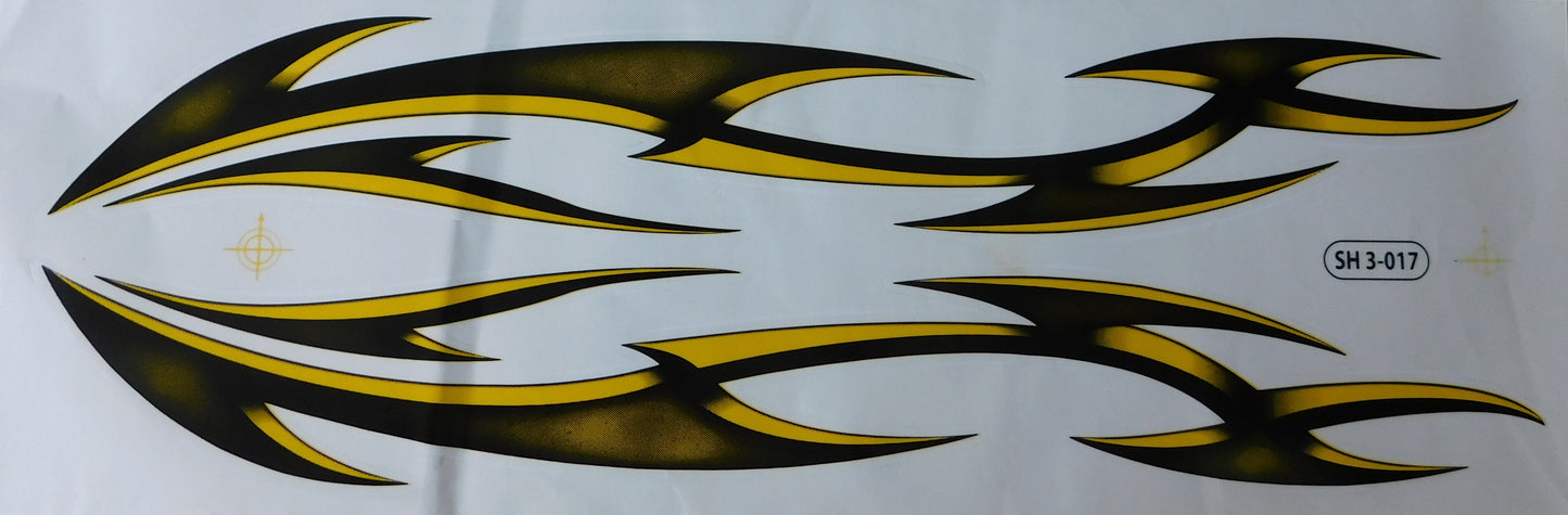 Large Flame Fire Yellow Sticker Decal Film 1 Sheet 530 mm x 170 mm Weatherproof Motorcycle Scooter Skateboard Car Tuning Self-Adhesive FL085