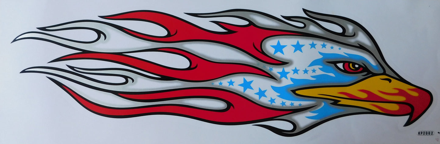 Eagle Large Flames Fire Red Silver Sticker Decal Film 1 Sheet 530 mm x 170 mm Weatherproof Motorcycle Scooter Skateboard Car Tuning Self-Adhesive FL087