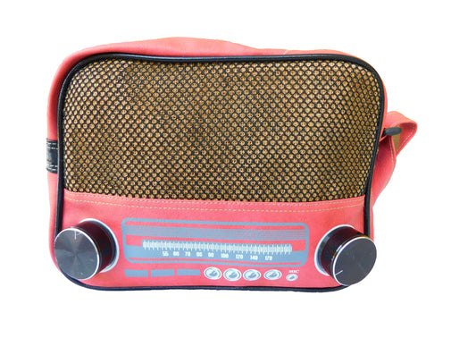 Vintage Radio Umhängetasche – Retro Kofferradio Schultertasche mit Reißverschluss | Kultige Handtasche für Damen & Musikfans