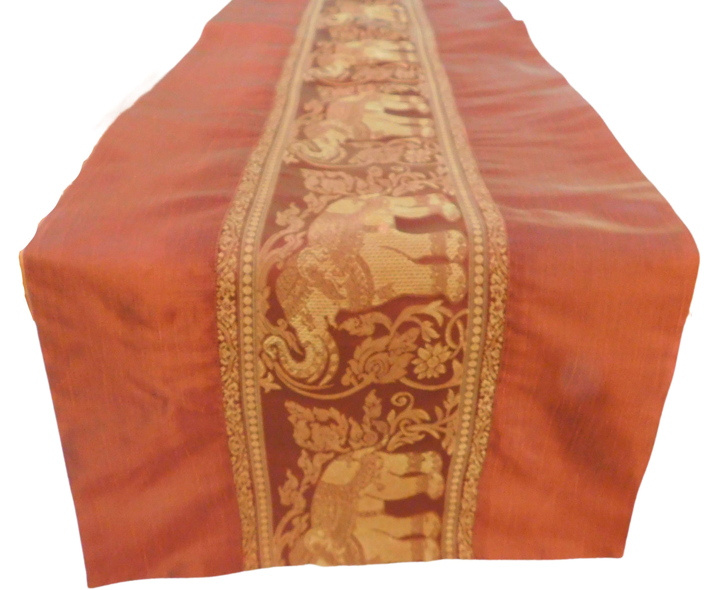 Handgefertigter Tischläufer mit Elefanten-Borte aus Thai-Seide | 90–240 cm | Elegante Tischdeko für Wohnzimmer, Hochzeit & Feste