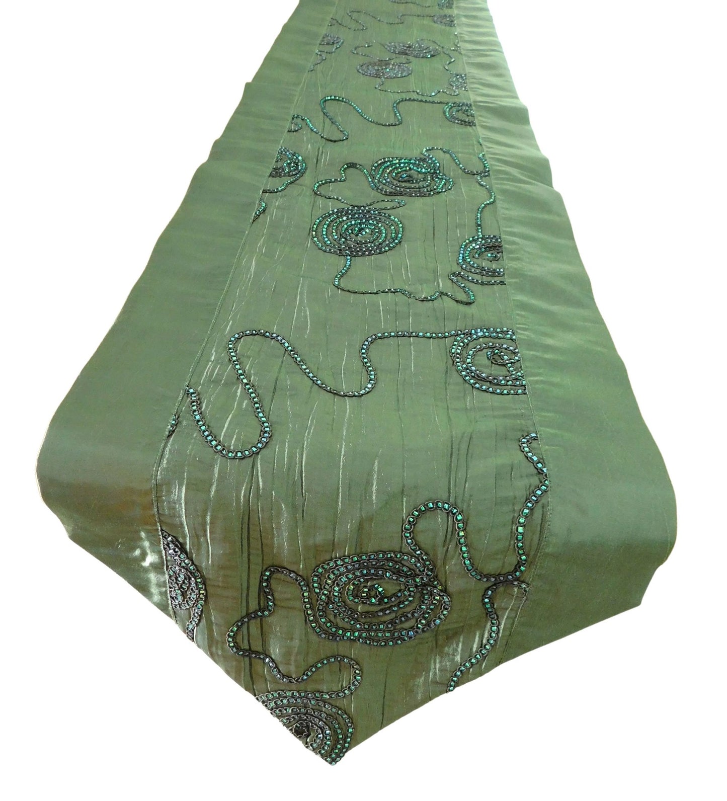 Tischläufer mit Efeu Blumen Strass Motiv Party Bankett Weihnachten Festival Geburtstag Hochzeit Party Wohnzimmer Küche Tischdecke aus Thai Seide Thai Silk