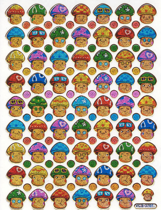 Pilze Pilz Pfiffer bunt Aufkleber Sticker metallic Glitzer Effekt Kinder Basteln Kindergarten 1 Bogen 493