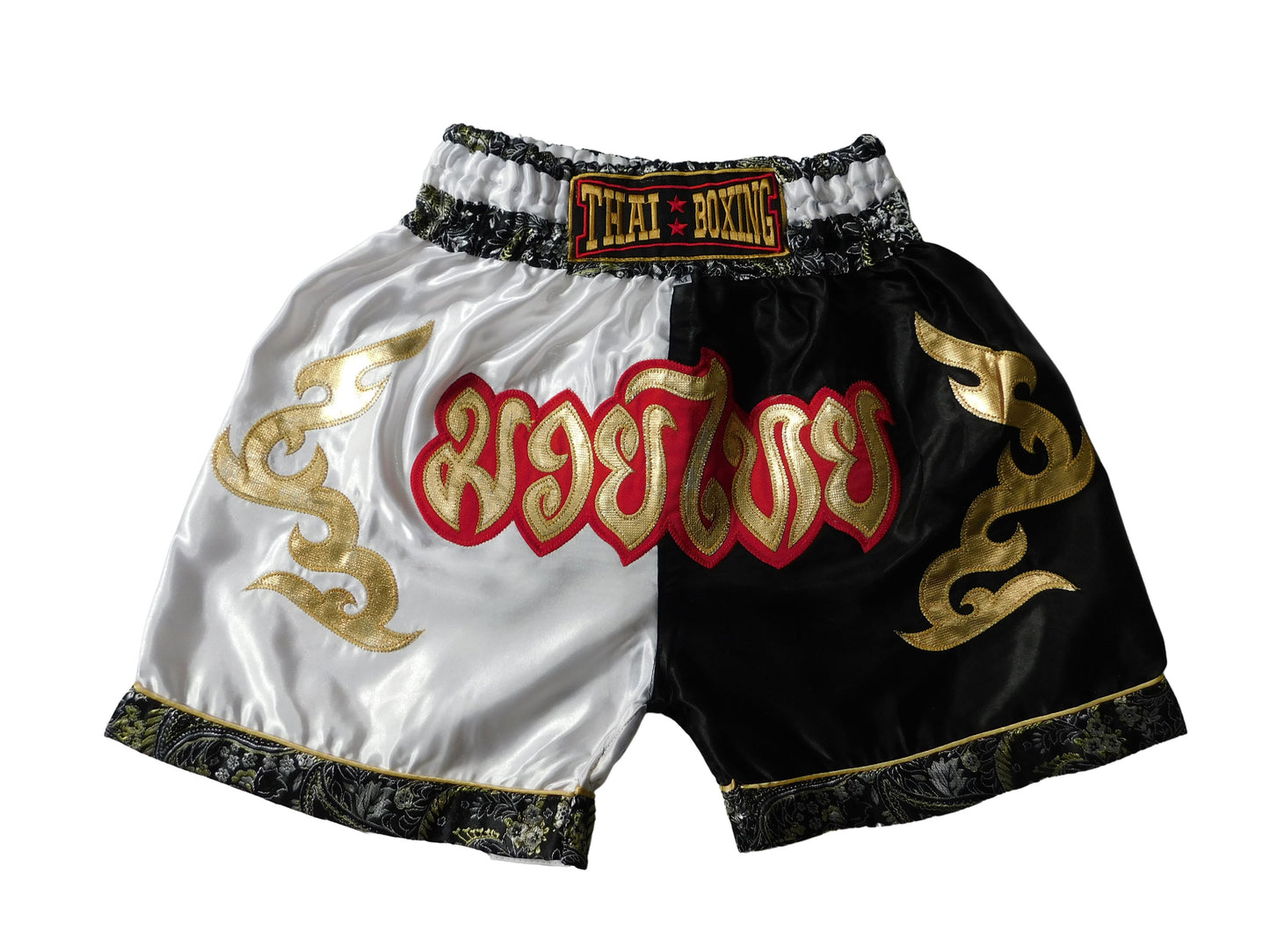 Original Muay Thai Shorts für Kinder Schwarz Weiß | Thaiboxhose XXS-M