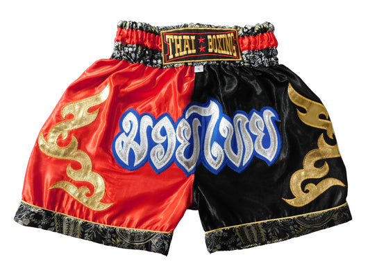 Original Muay Thai Shorts für Kinder Rot Schwarz | Thaiboxhose XXS-M