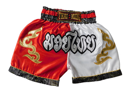 Original Muay Thai Shorts für Kinder Rot Weiß | Thaiboxhose XXS-M