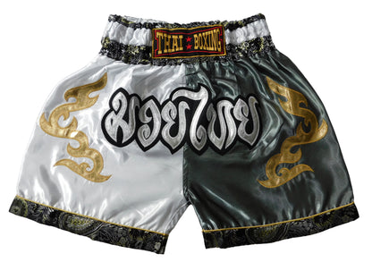Original Muay Thai Shorts für Kinder Weiß Grau | Thaiboxhose XXS-M