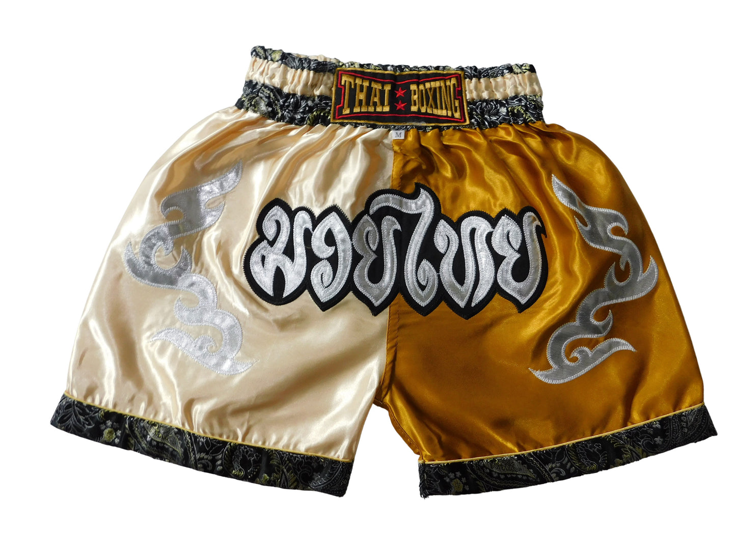 Original Muay Thai Shorts für Kinder Beige Gold | Thaiboxhose XXS-M