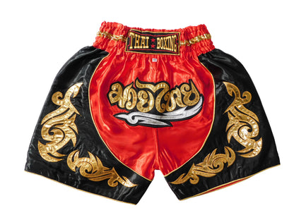 Original Muay Thai Shorts für Kinder Rot Schwarz | Thaiboxhose XXS-M