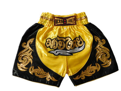 Original Muay Thai Shorts für Kinder Gelb Schwarz | Thaiboxhose XXS-M