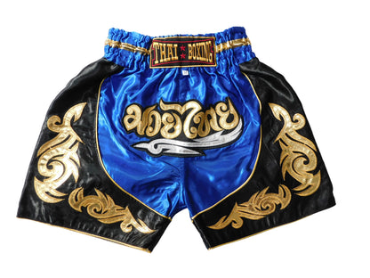 Original Muay Thai Shorts für Kinder Blau Schwarz | Thaiboxhose XXS-M