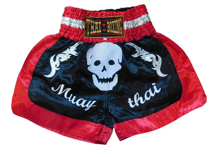 Original Muay Thai Shorts Totenkopf Rot Schwarz | Thaiboxhose Unisex M-3XL
