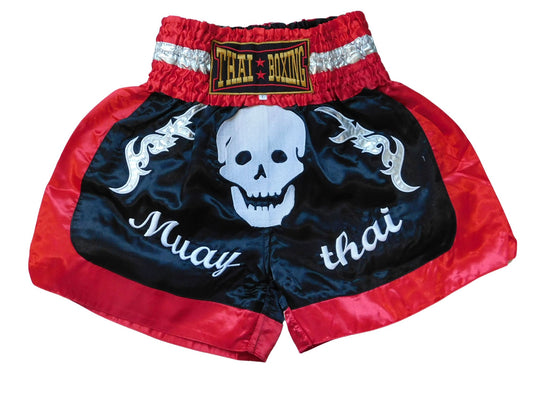 Original Muay Thai Shorts Totenkopf Rot Schwarz | Thaiboxhose Unisex M-3XL