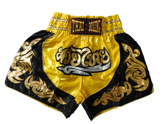 Muay Thai Shorts Gelb Schwarz Gold | Original Thaiboxhose aus Thailand M-3XL