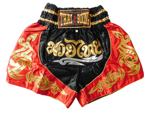Muay Thai Shorts Rot Schwarz Gold | Original Thaiboxhose aus Thailand M-3XL