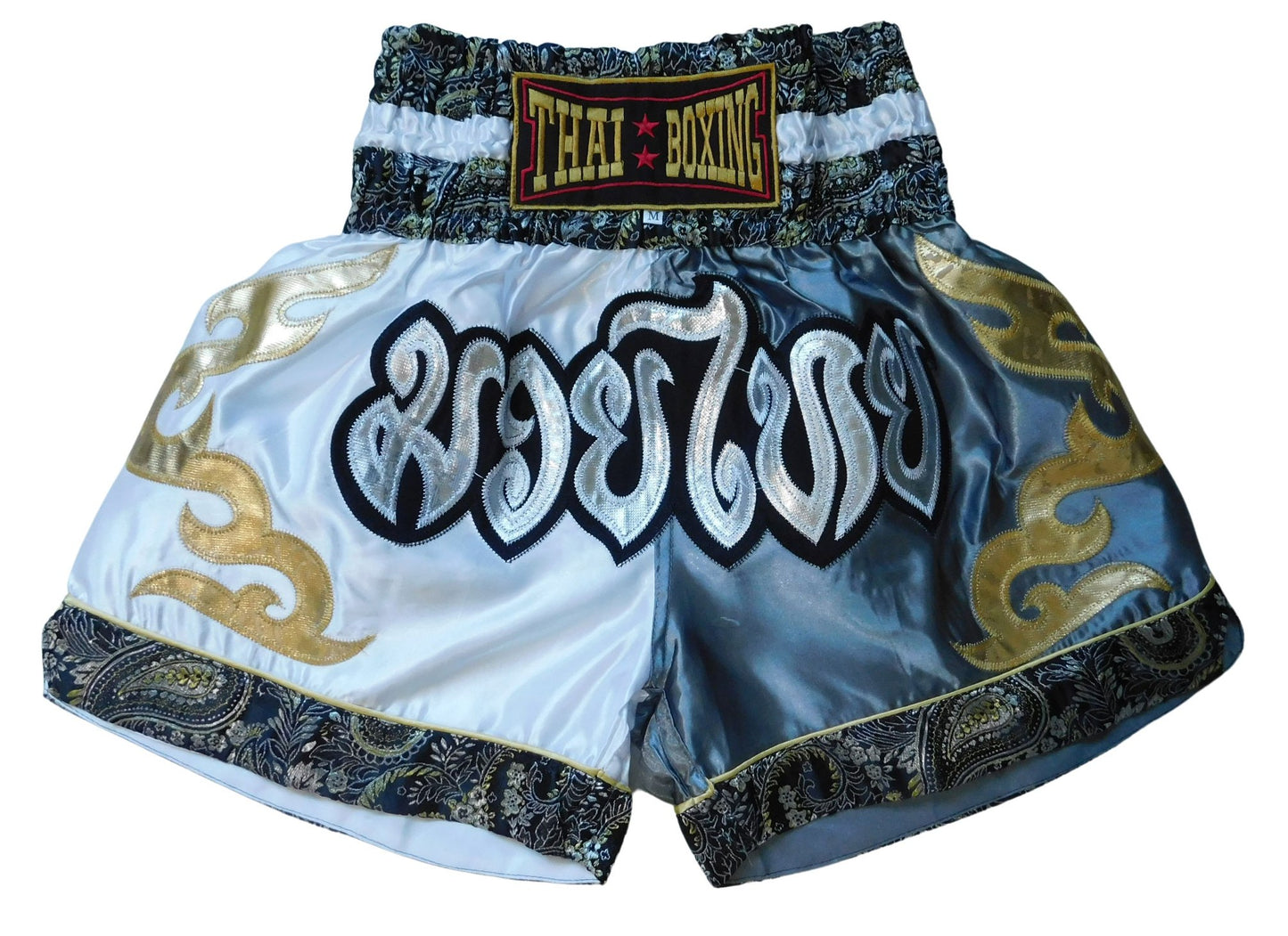 Original Muay Thai Shorts Weiß Grau | Thaiboxhose Unisex M-3XL