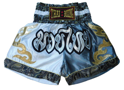 Original Muay Thai Shorts Weiß Grau | Thaiboxhose Unisex M-3XL