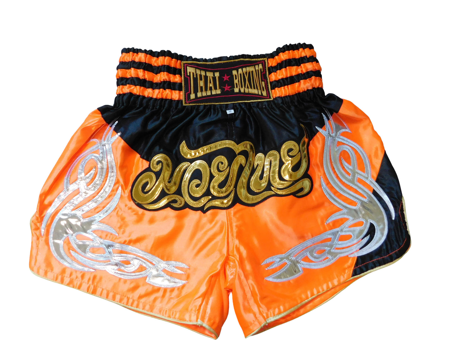 Original Muay Thai Shorts Orange Schwarz aus Thailand | Unisex M-3XL
