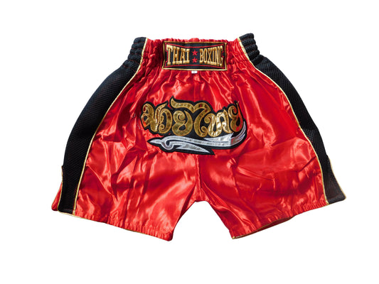 Original Muay Thai Shorts für Kinder Rot Schwarz | Thaiboxhose XXS-M