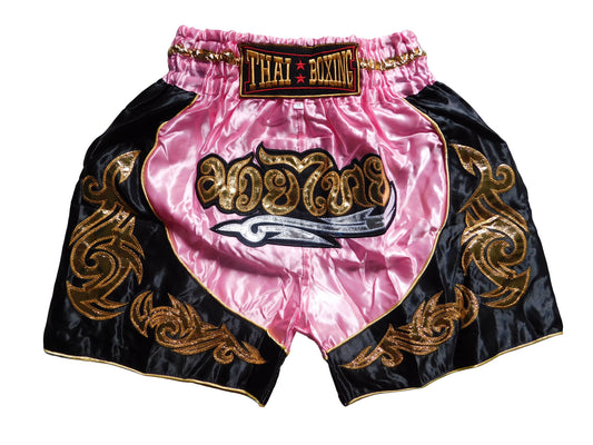 Original Muay Thai Shorts für Kinder Rosa Schwarz | Thaiboxhose XXS-M