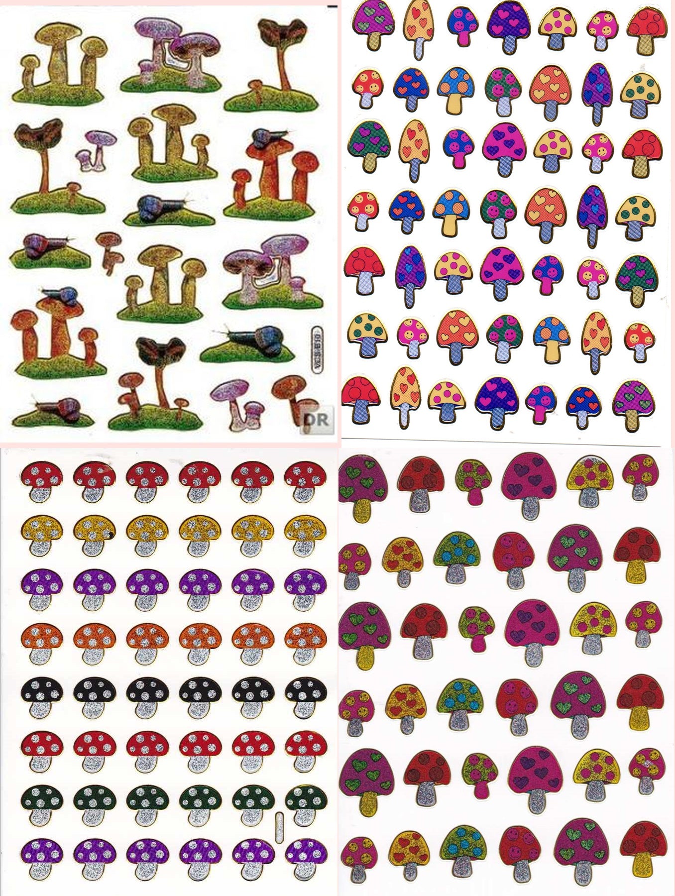 4 Bogen Promotion Set Pilze Pfifferling Schwammerl Aufkleber Sticker metallic Glitzer Effekt Schule Kinder Basteln Kindergarten