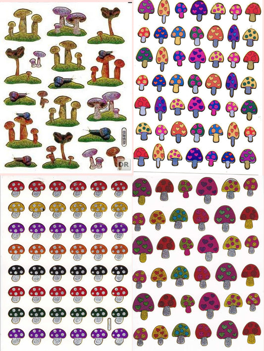 4 Bogen Promotion Set Pilze Pfifferling Schwammerl Aufkleber Sticker metallic Glitzer Effekt Schule Kinder Basteln Kindergarten