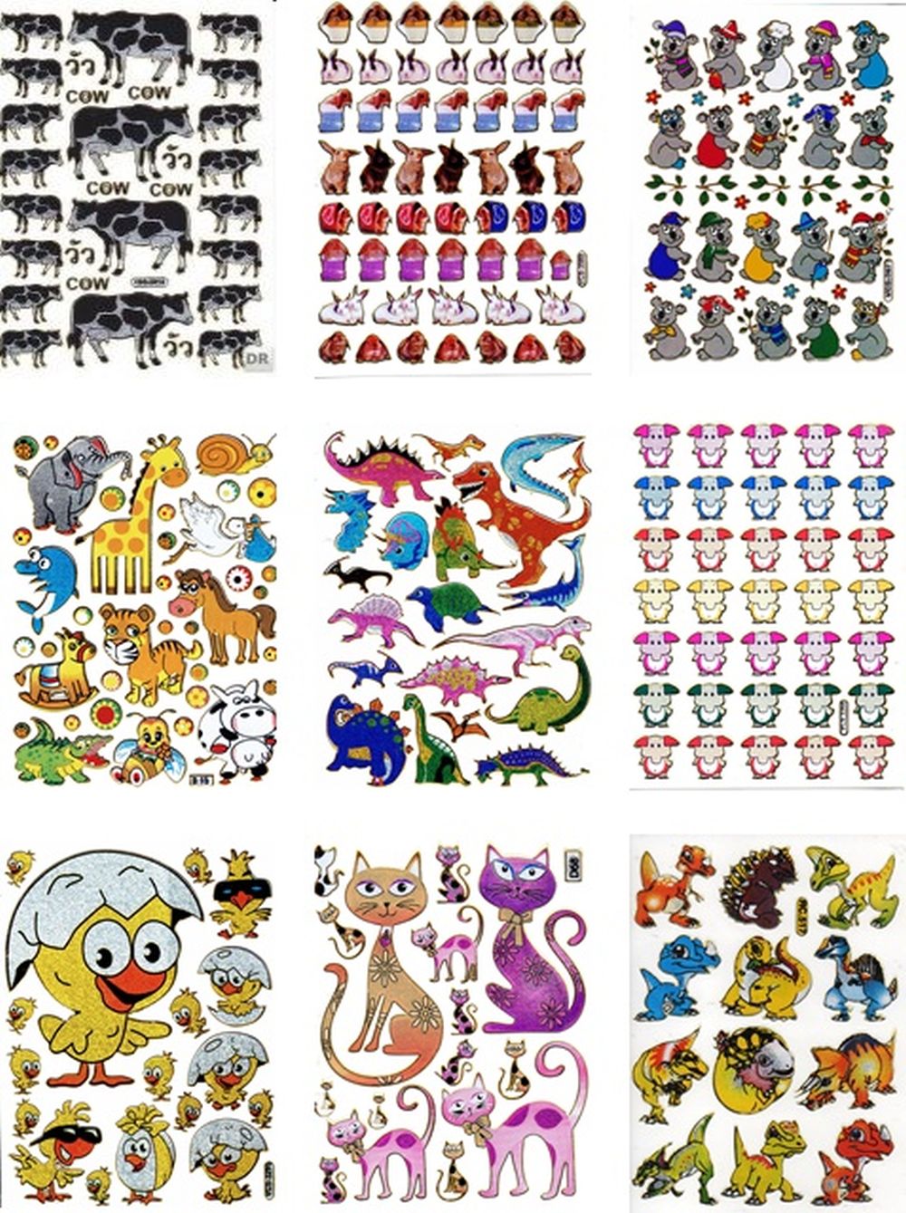 Kreatives Sticker-Set für Kinder: 9 farbenfrohe Bogen mit tierischen Motiven, glitzerndem Metallic-Effekt - ideal für Bastelprojekte im Kindergarten! SET19