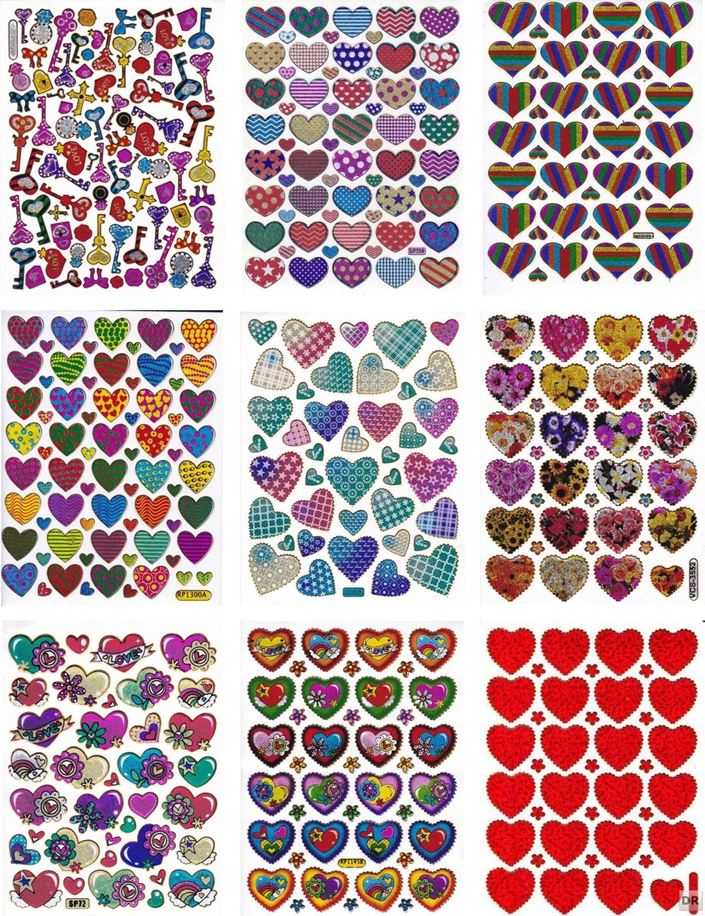 Kreatives Sticker-Set für Kinder: 9 farbenfrohe Bogen mit herzlichen Motiven, glitzerndem Metallic-Effekt - ideal für Bastelprojekte im Kindergarten! SET24