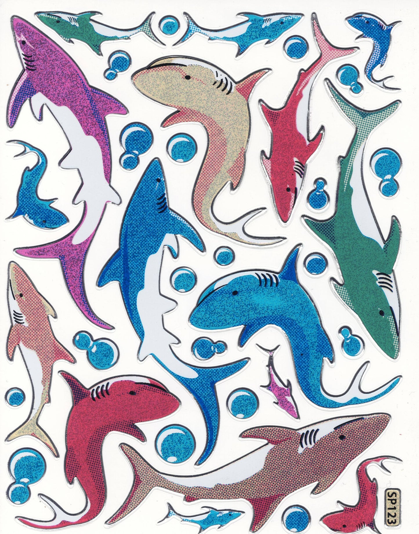 Sharks Fish Animals Colorful Stickers Metallic Glitter Effect for Kids Crafts Kindergarten Birthday 1 Sheet 458