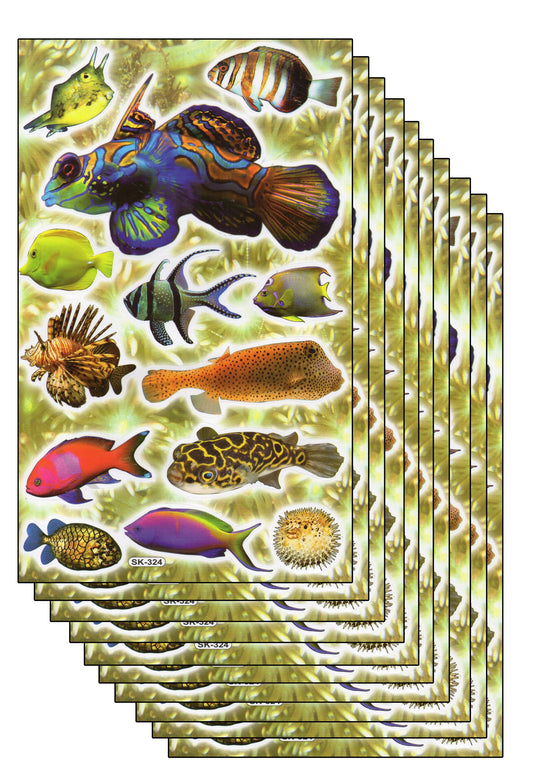 10ER Vorteilsangebot Fische Tiere Aquarium Aufkleber Sticker Kinder Basteln Kindergarten Sammeln Geburtstag 10 Bogen 027