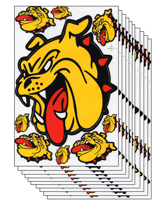 10ER SPAR PACK Bulldogge Hund gelb Aufkleber Sticker Motorrad Roller Skateboard Auto Tuning Modellbau selbstklebend 032