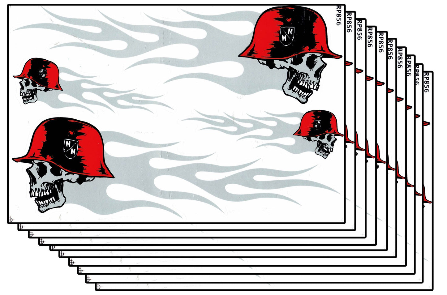 SPAR PACK OF 10 flames fire gray skull sticker motorcycle moped scooter skateboard car tuning model building self-adhesive 041