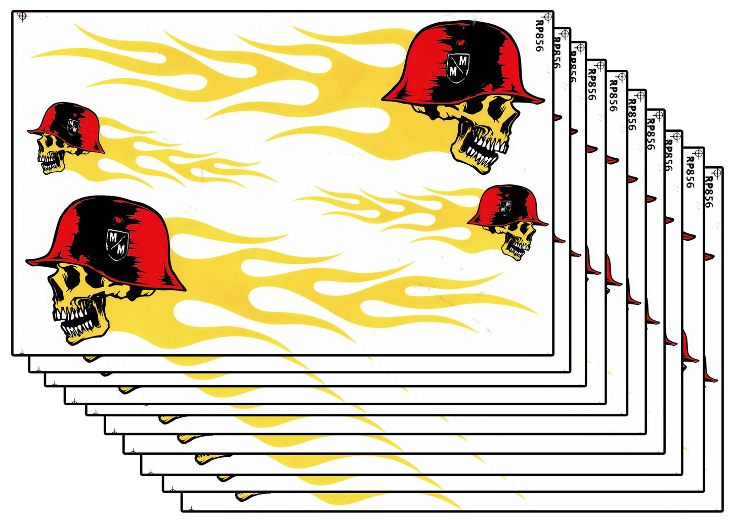 SPAR PACK OF 10 flames fire yellow skull sticker motorcycle moped scooter skateboard car tuning model building self-adhesive 053