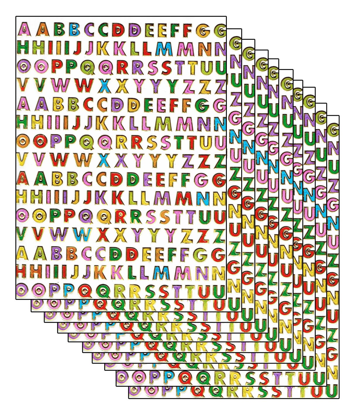 Sparset 10 sheets ABC letters colorful 2100 stickers metallic glitter effect for children crafts kindergarten birthday