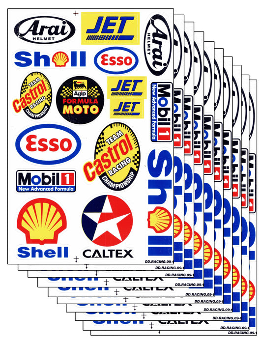 10ER Vorteilspack Sponsoren Logo Aufkleber Sticker Motorrad Moped Roller Skateboard Auto Tuning Modellbau selbstklebend 084