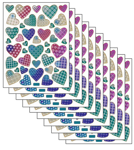 10ER Vorteilsangebot Herzen Liebe bunt Aufkleber Sticker metallic Glitzer Effekt für Kinder Basteln Kindergarten Geburtstag 10 Bogen 109