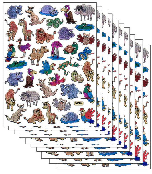 10ER Vorteilsangebot Tiere Zoo Safari Tiergarten Aufkleber Sticker metallic Glitzer Effekt für Kinder Basteln Kindergarten Geburtstag 10 Bogen 198