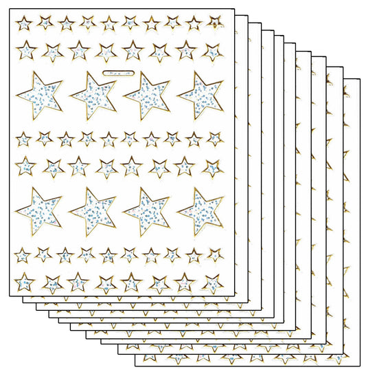 Sparset 10 Bogen Stern Sterne silber Aufkleber Sticker metallic Glitzer Effekt für Kinder Basteln Kindergarten Geburtstag 202