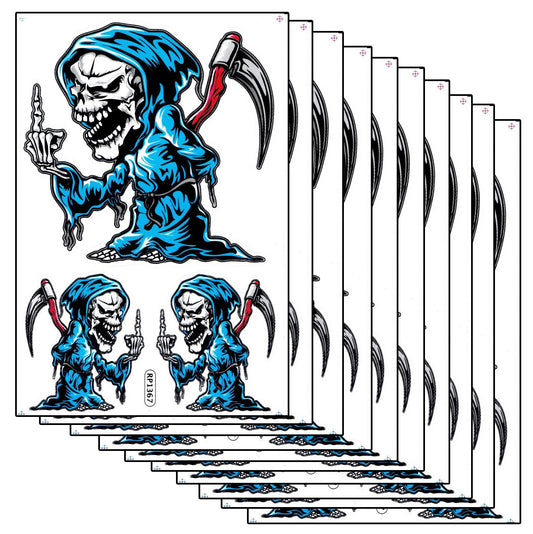 10ER Vorteilspack Totenkopf Sensemann Aufkleber Sticker Motorrad Moped Roller Skateboard Auto Tuning Modellbau selbstklebend 509
