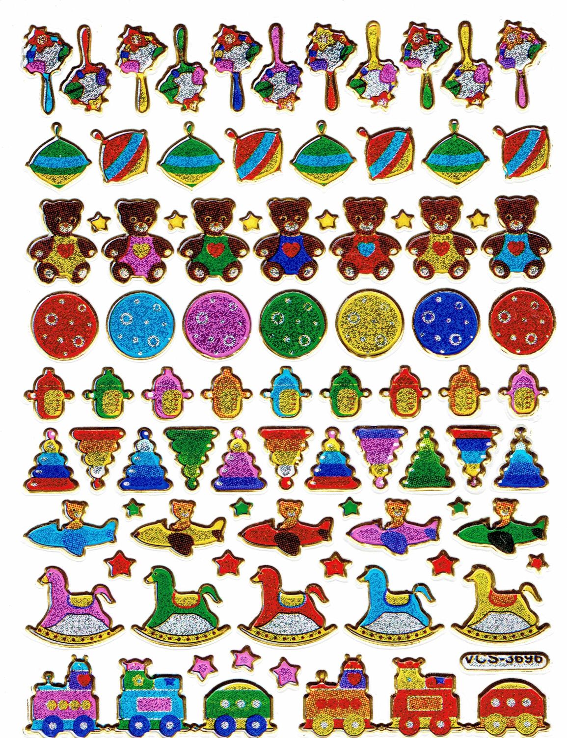Spielzeug Schaukelpferd Ball Aufkleber Sticker metallic Glitzer Effekt Schule Büro Ordner Kinder Basteln Kindergarten 1 Bogen 012