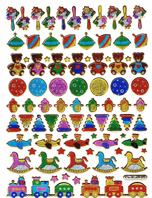Spielzeug Schaukelpferd Ball Aufkleber Sticker metallic Glitzer Effekt Schule Büro Ordner Kinder Basteln Kindergarten 1 Bogen 012