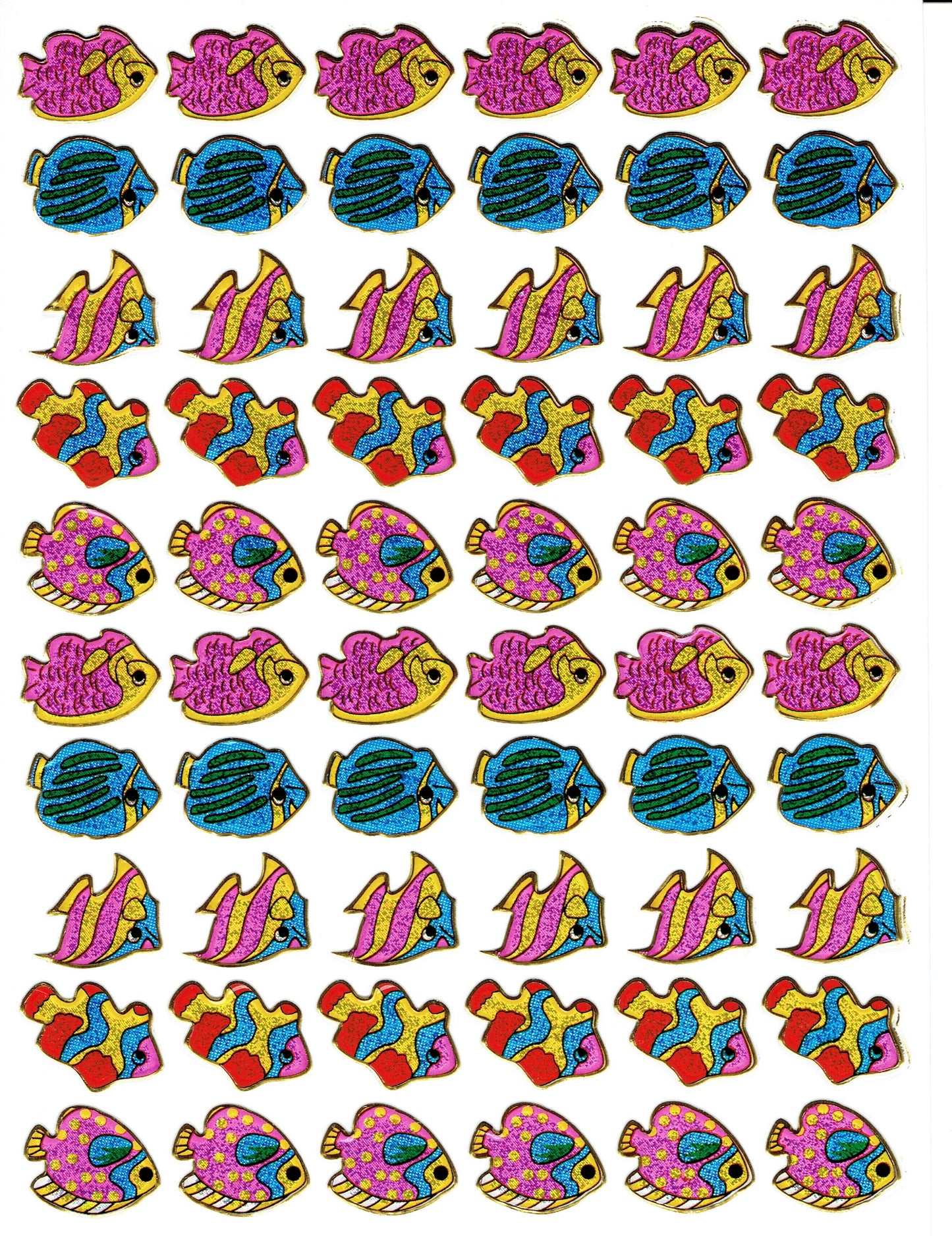 Poisson Poisson créatures marines animaux aquatiques animaux autocollants colorés effet de paillettes métalliques pour enfants artisanat maternelle anniversaire 1 feuille 151