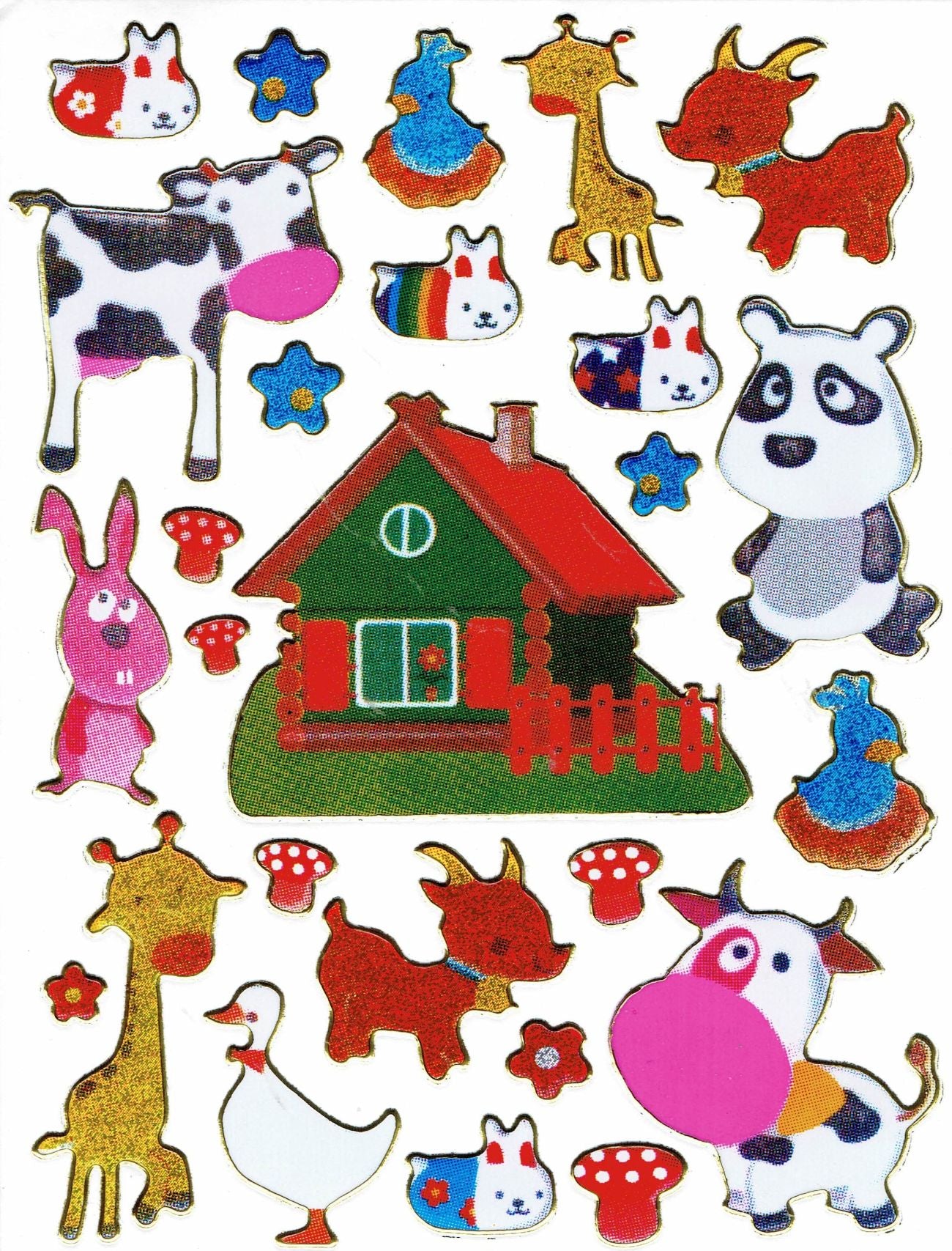 Chèvre Lapin Vache Ferme Coloré Animaux Autocollants Métallique Glitter Effet Enfants Artisanat Maternelle 1 Feuille 190
